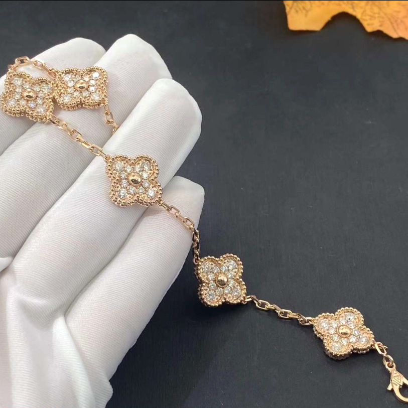 18K Yellow Gold Van Cleef & Arpels 5 Motifs Vintage Alhambra Diamond Bracelet