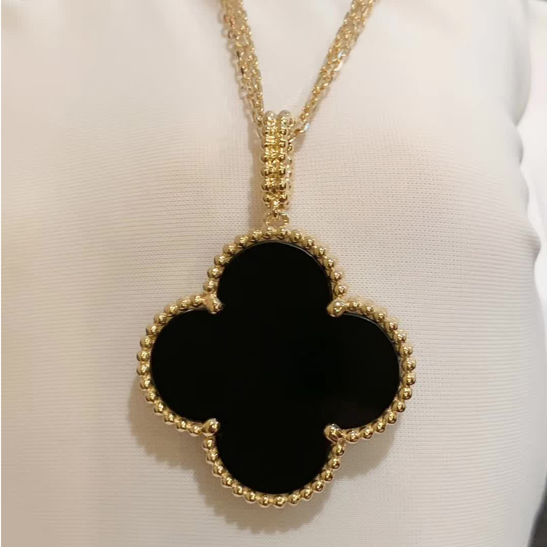 18k Black Onyx Magic Alhambra Large Pendant with Long Chain