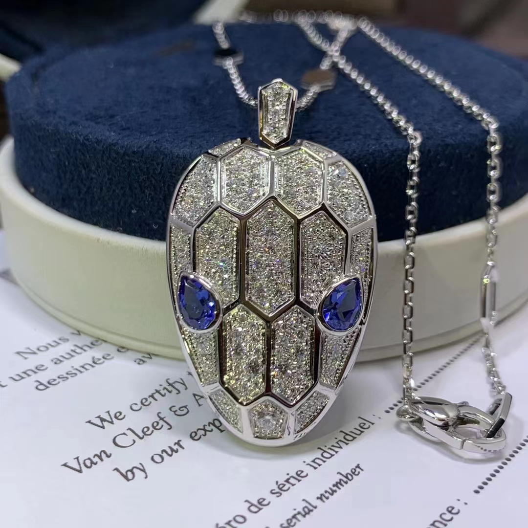 18K White Gold Bvlgari Serpenti Pendant Necklace with Diamonds
