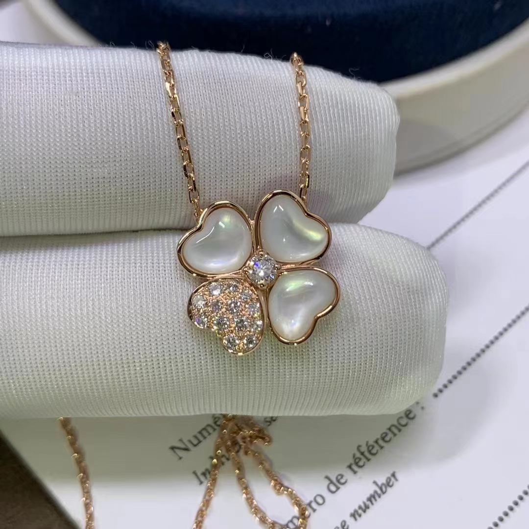 18k Rose Gold VCA Cosmos Clip Pendant with Diamonds & Mother of Pearl