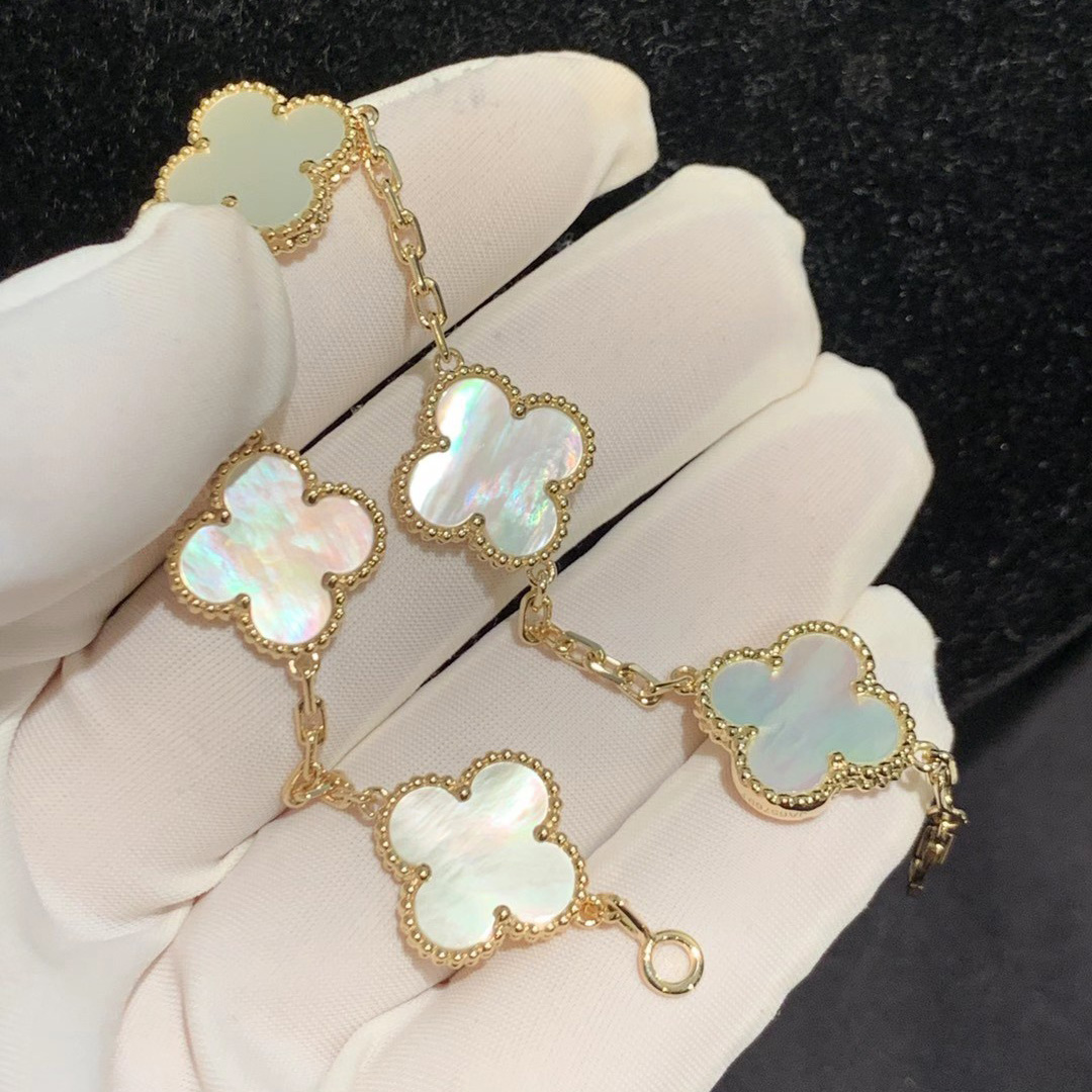18k Yellow Gold Vintage Alhambra 5 Motifs Bracelet – Mother of Pearl