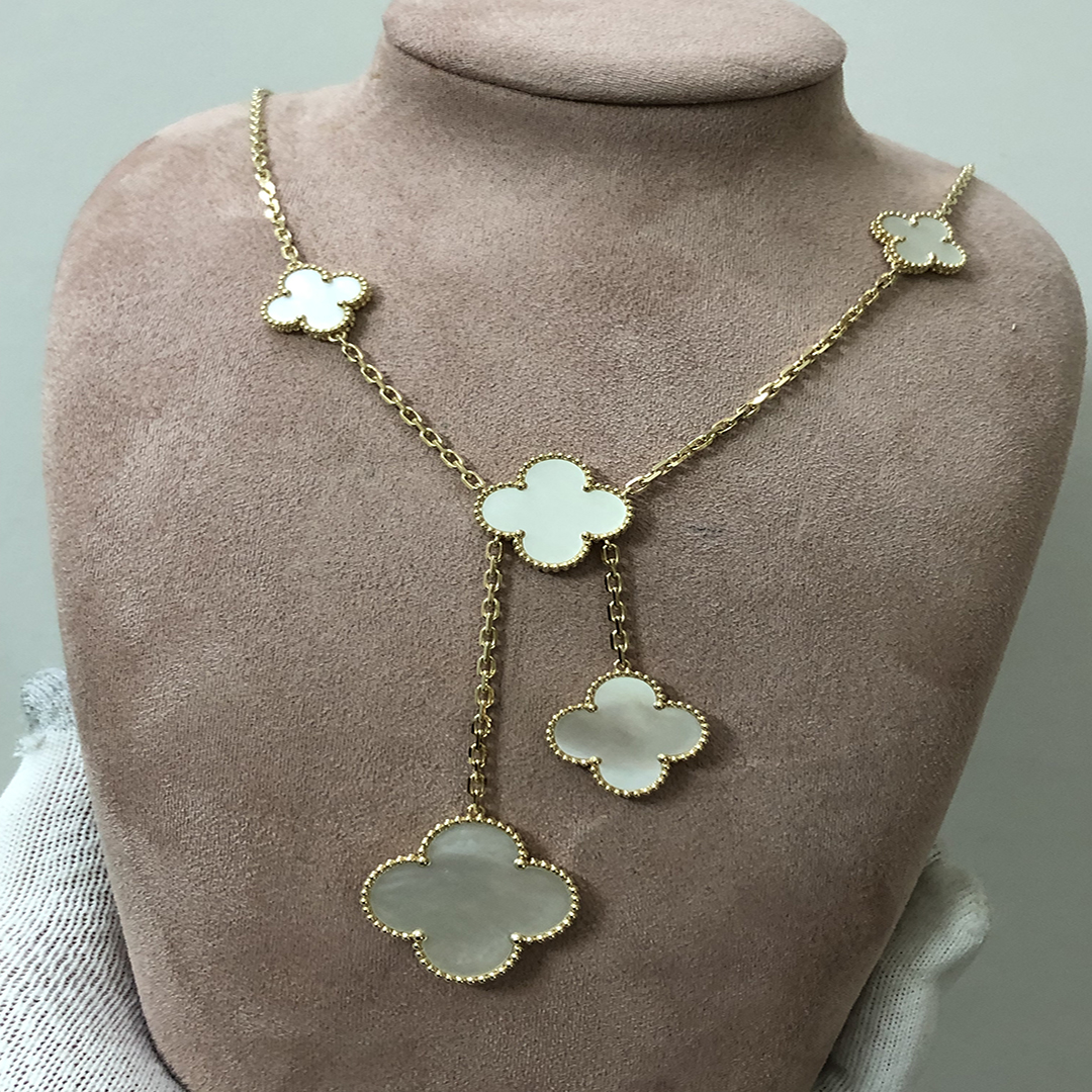 Van Cleef Magic Alhambra 6 Motifs Mother Of Pearl Necklace, 18k Yellow Gold